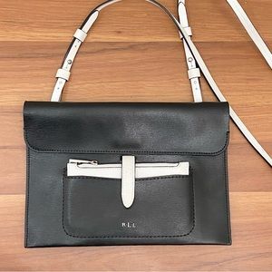 LAUREN Ralph Lauren Davenport Leather Black & White Flat Envelope Crossbody Bag